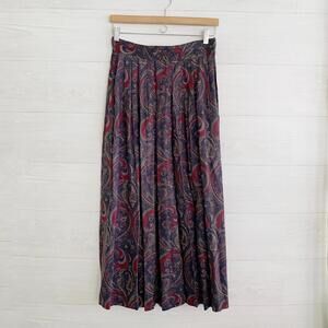 Vintage Elliott Lauren - Blue burgundy paisley pleated long skirt, sz 12